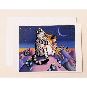 Kliban Cat Playing Trombone By B. Kliban Blank Note Card Envelope 6.75 x 4.75